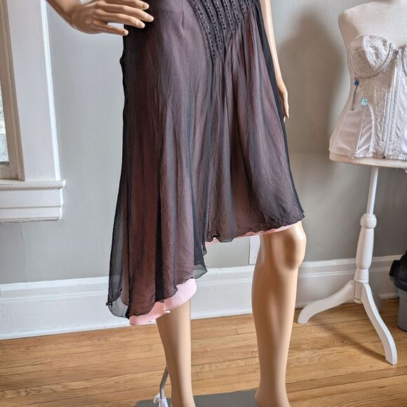 Vintage Y2K Adrianna Midi Dress Prom Beaded Silk Asymmetrical Fairycore 6 - Picture 6 of 13